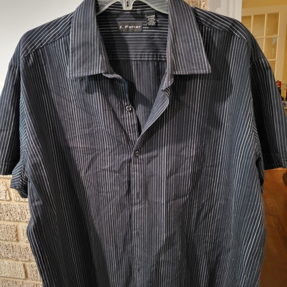 J. Ferrar Men's Dark Blue Striped Shirt